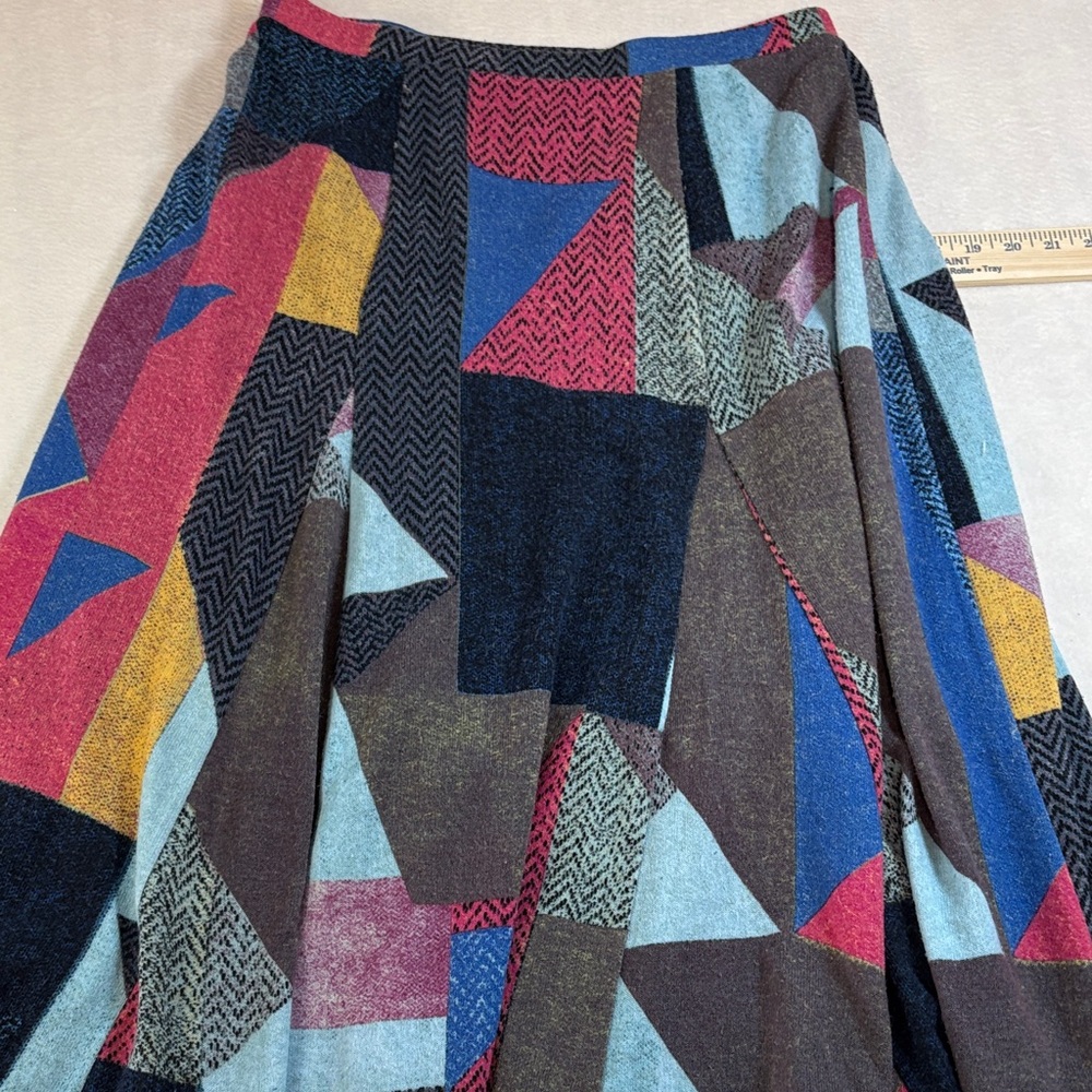 Multicolor Patchwork A-Line Wool Blend Skirt - image 5